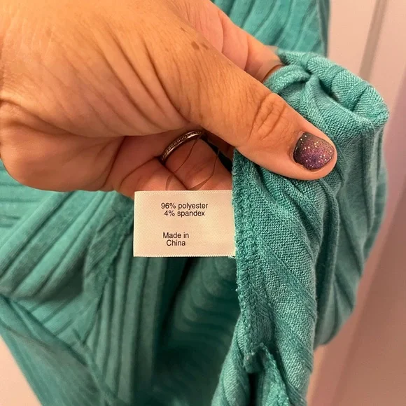 Lane Bryant Tunic Top Women's 14/16 Green Ribbed Knit 3/4 Sleeve Comfy - Picture 5 of 6